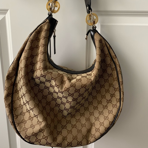 Gucci Handbags - Gucci Brown Canvas Logo Hobo